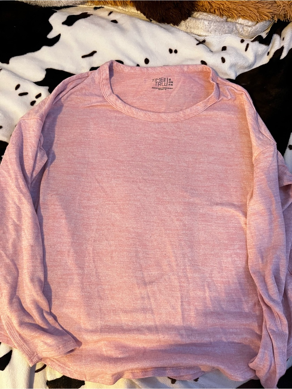 Time and Tru Heathered Light Pink Long Sleeve Tee